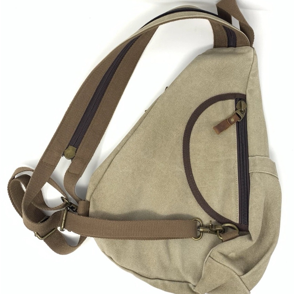 Canvas Sling Bag Unisex Khaki Crossbody Backpack Shoulder Daypack Conceal Carry - Picture 4 of 16